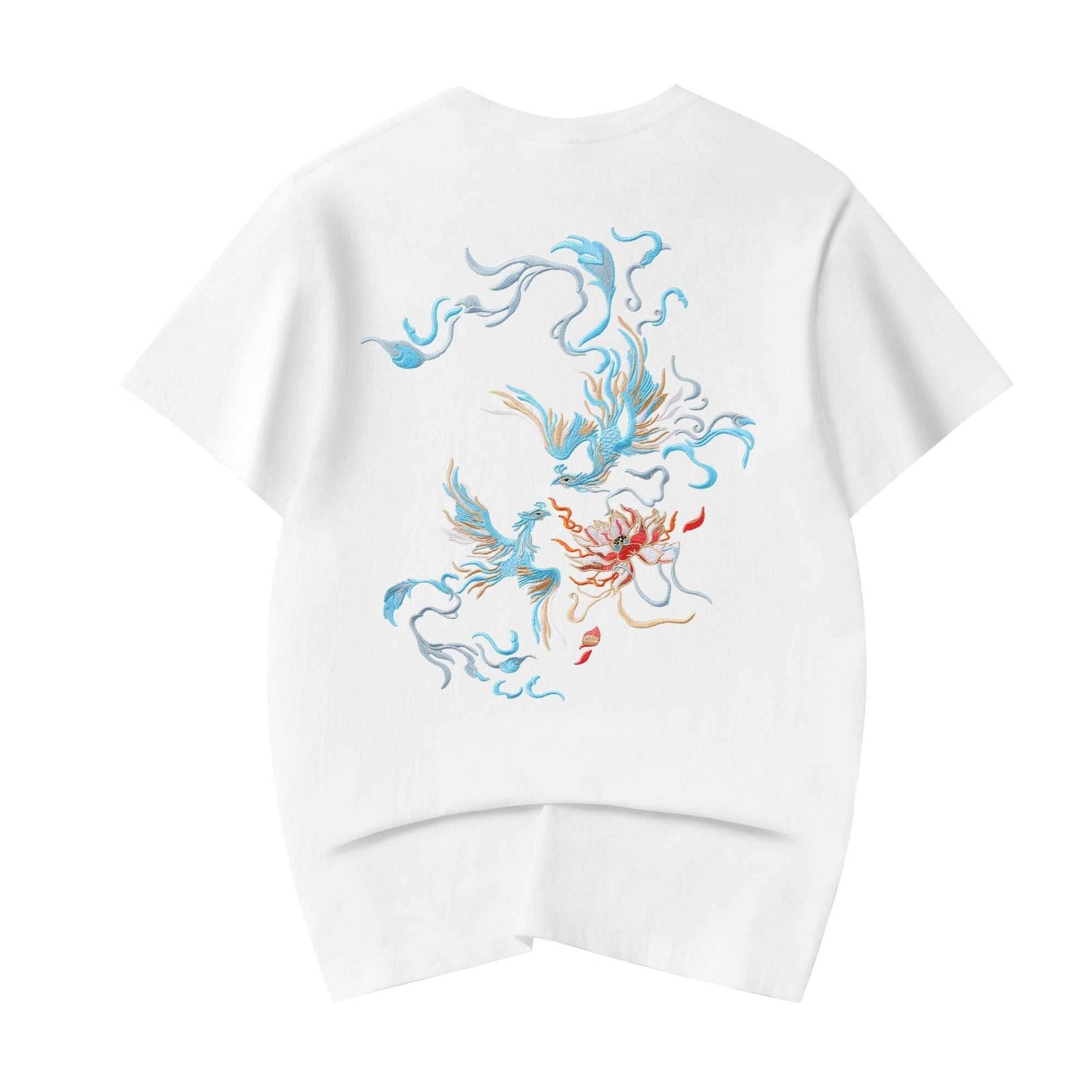 KH606 Blue Phoenix Embroidery Tee - White / S