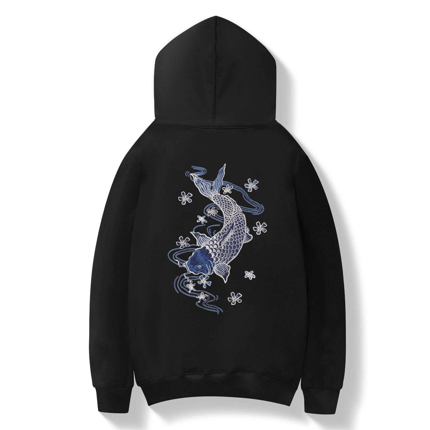 KH9015 Blue Koi Embroidery Hoodie - Black / S