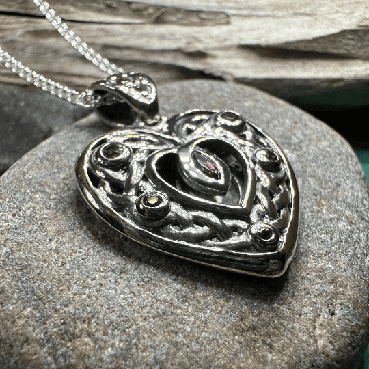 Emilie Celtic Heart Necklace - Pink Rhodolite
