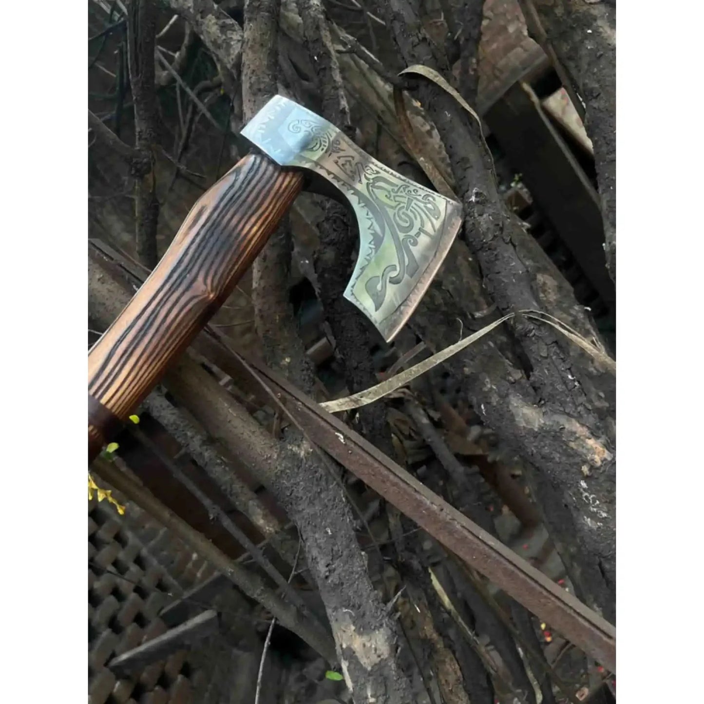 Hand-Forged Carbon Steel Viking Axe | Carved Ash Wood Handle | Leather Wrap Grip | JW SteelCrafts