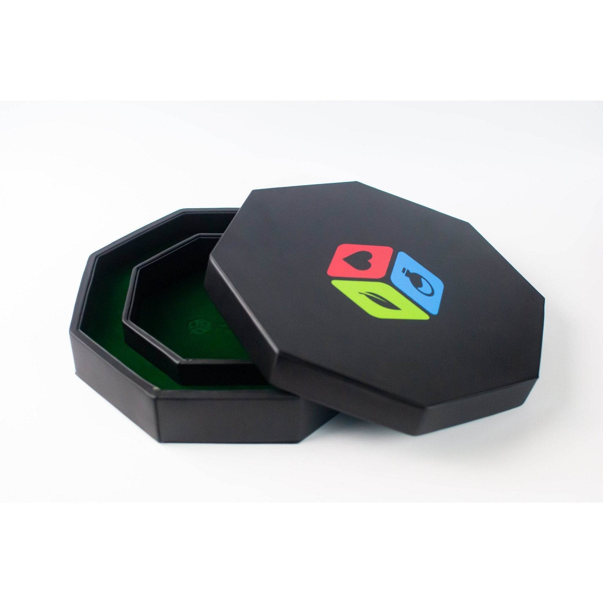 Leather Dice Vault With Lid, Storage for 5 Sets of Dice, and Staging Area (Red, Green, Blue, Purple) - Red