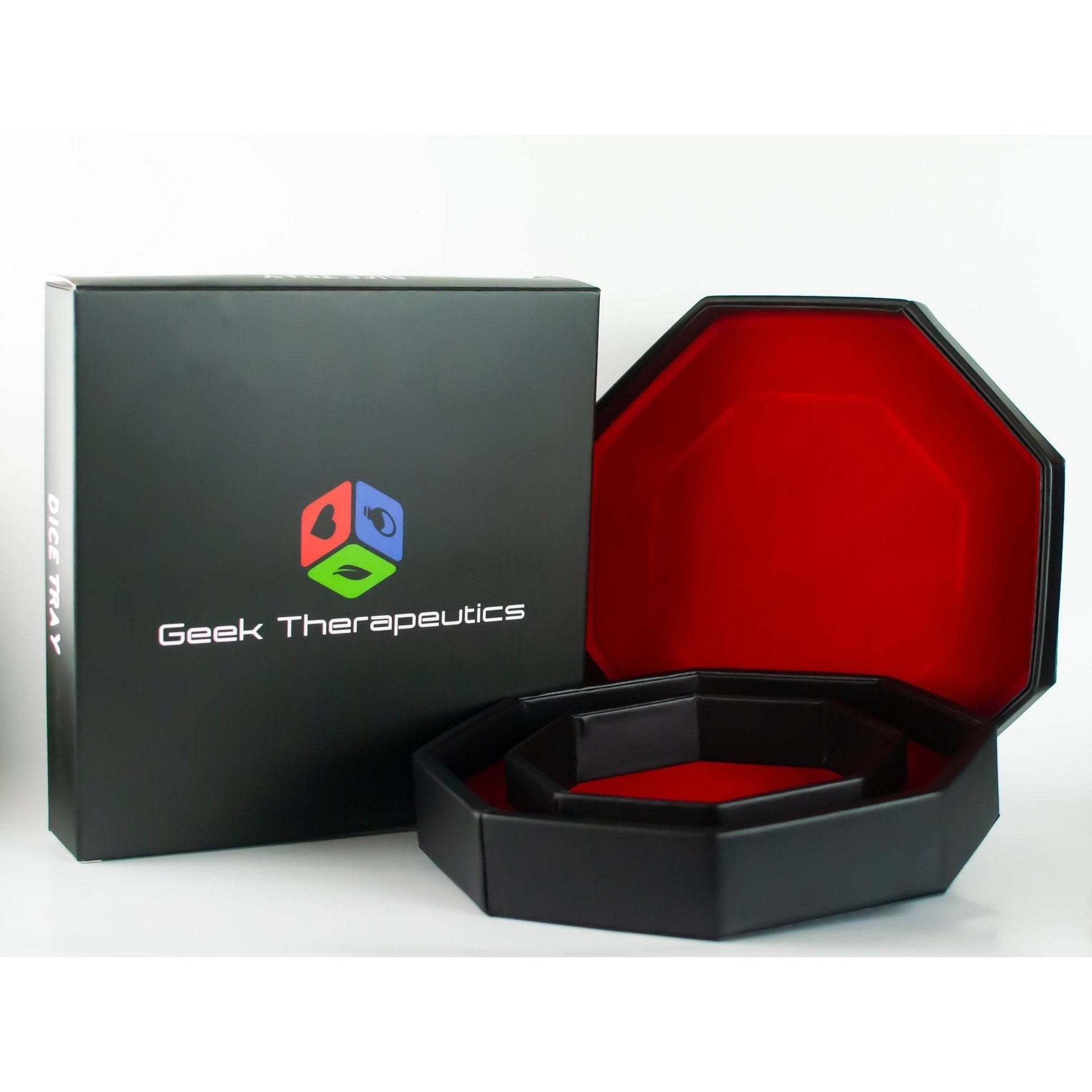 Leather Dice Vault With Lid, Storage for 5 Sets of Dice, and Staging Area (Red, Green, Blue, Purple) - Red