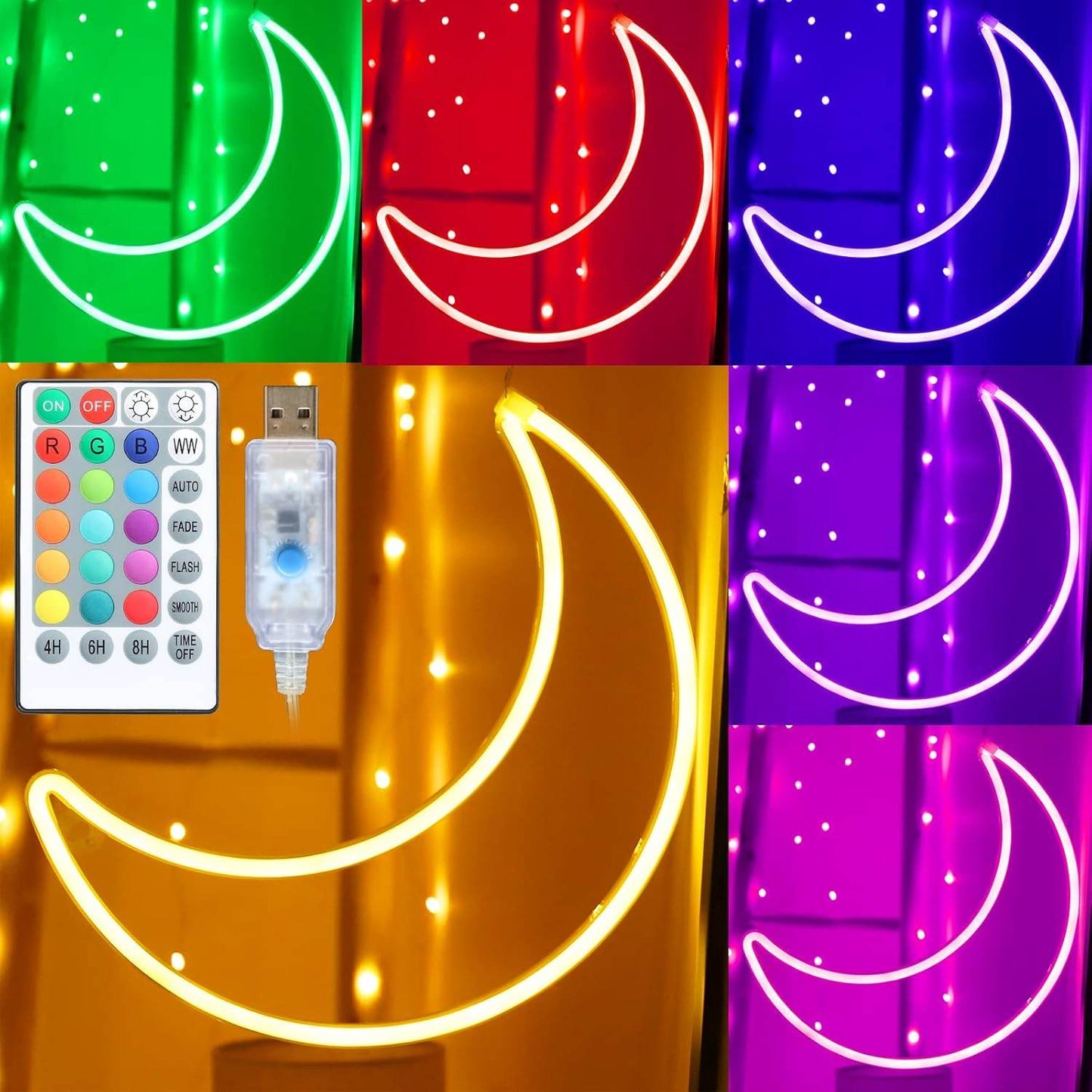 Pink Moon Neon Light - LED Night Light | Battery Powered & USB Glow Lamp - RGB