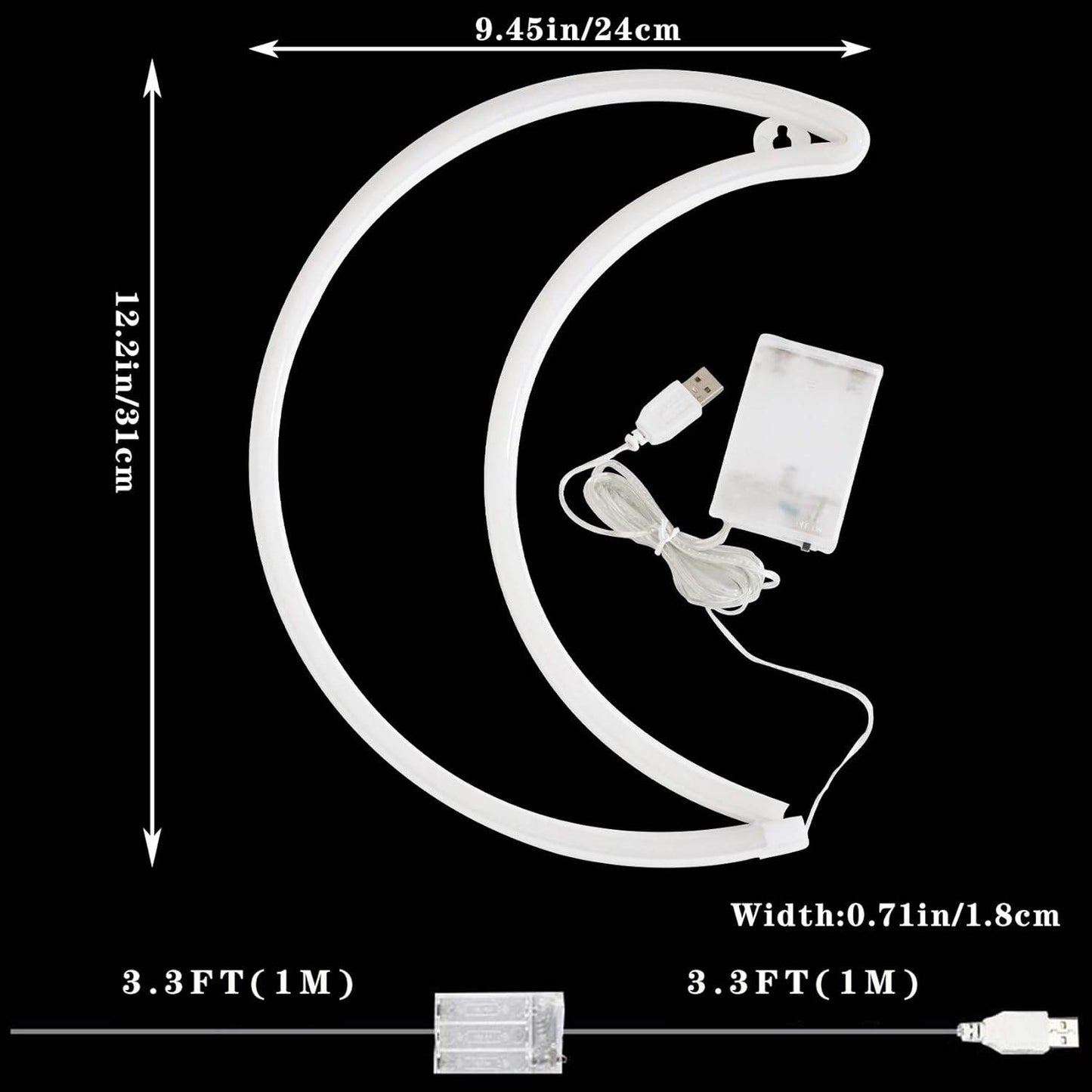Pink Moon Neon Light - LED Night Light | Battery Powered & USB Glow Lamp - Red
