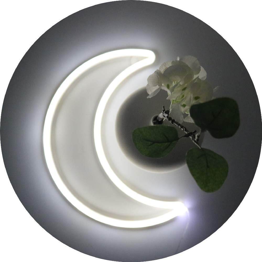 Pink Moon Neon Light - LED Night Light | Battery Powered & USB Glow Lamp - cool white moon