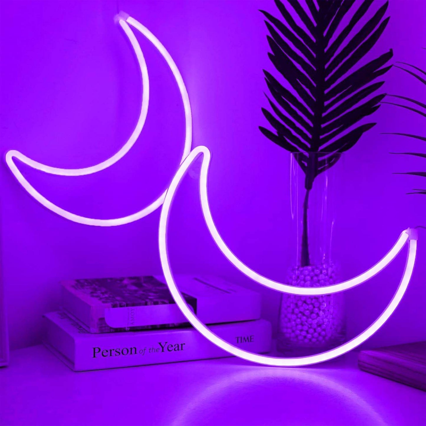 Pink Moon Neon Light - LED Night Light | Battery Powered & USB Glow Lamp - Red