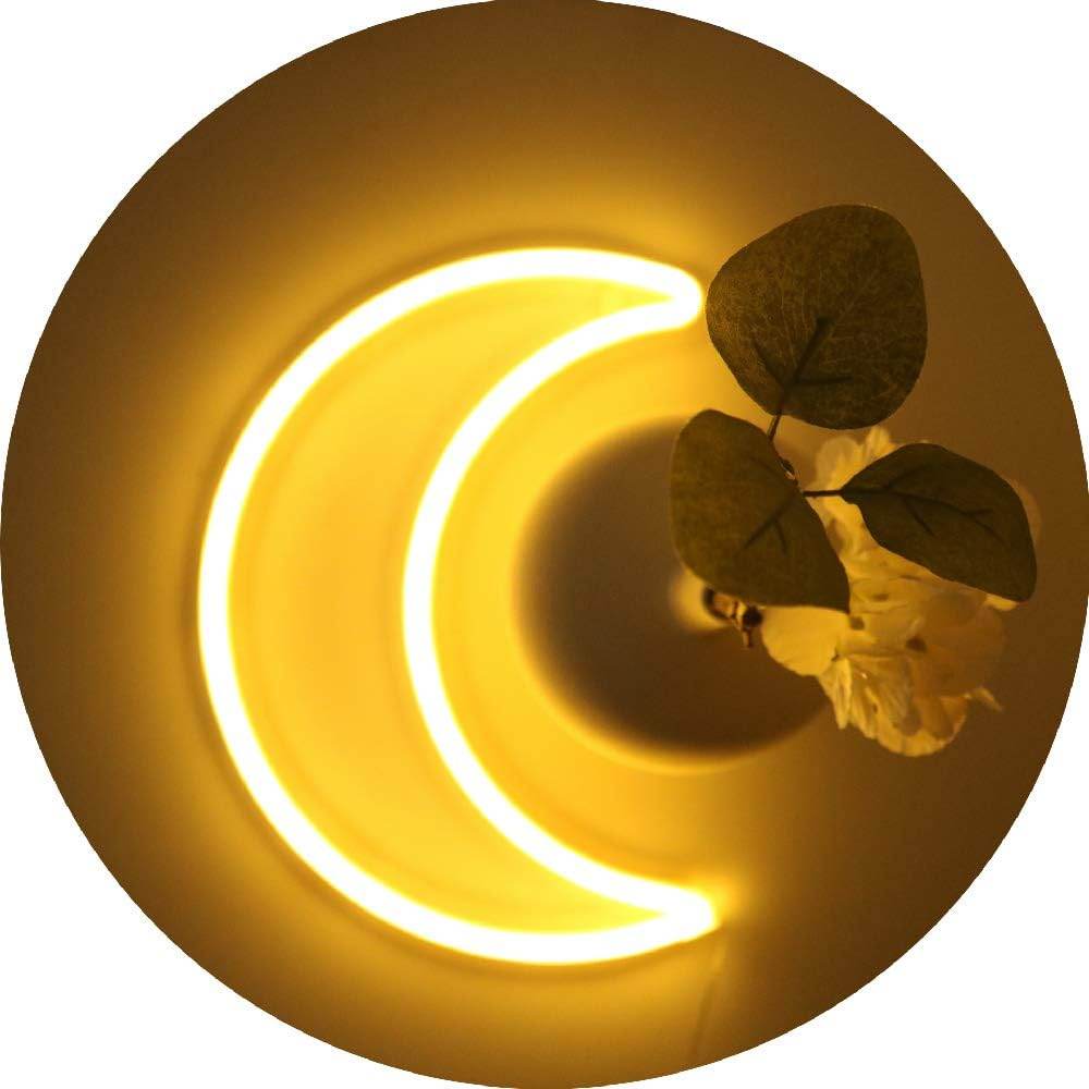 Pink Moon Neon Light - LED Night Light | Battery Powered & USB Glow Lamp - warm white moon