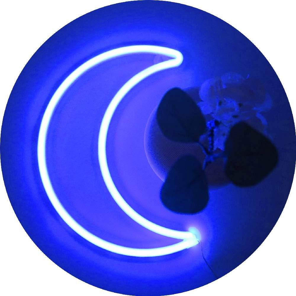 Pink Moon Neon Light - LED Night Light | Battery Powered & USB Glow Lamp - blue moon
