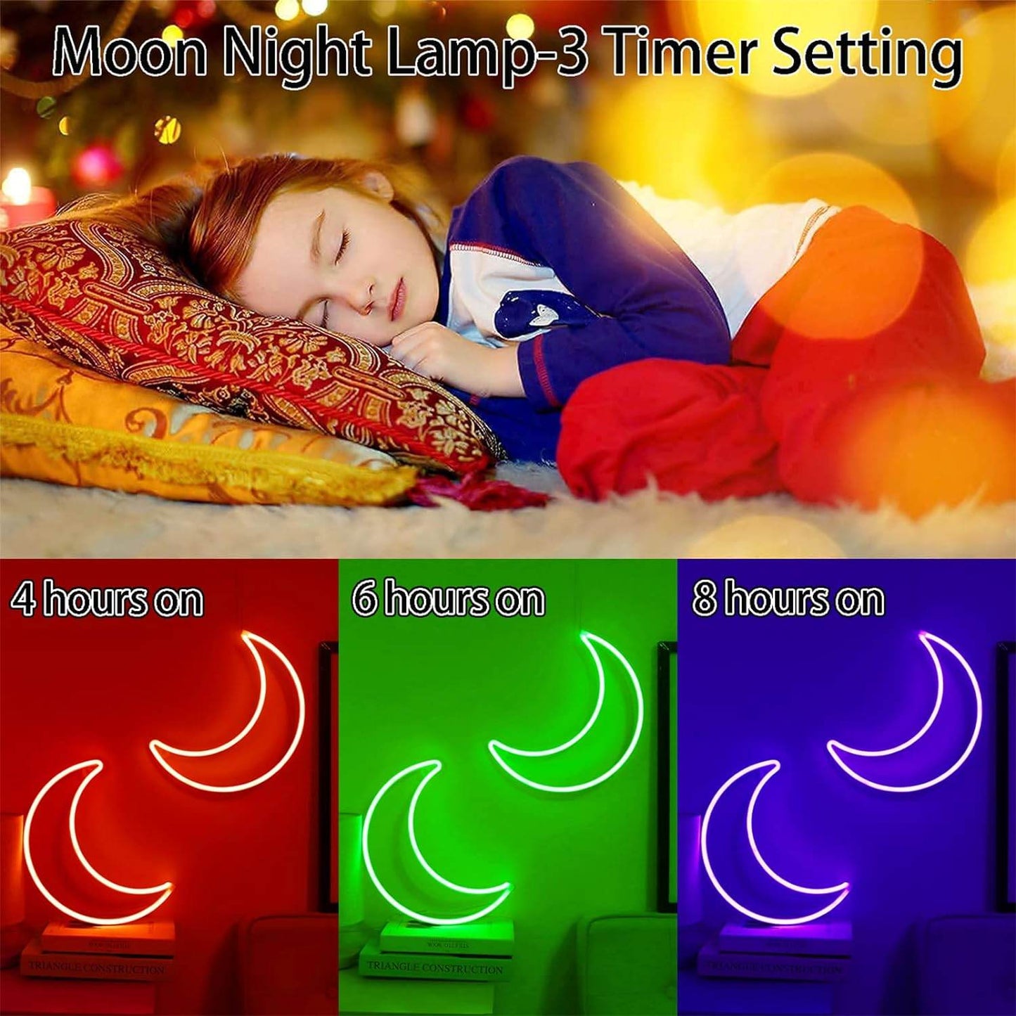 Pink Moon Neon Light - LED Night Light | Battery Powered & USB Glow Lamp - Red