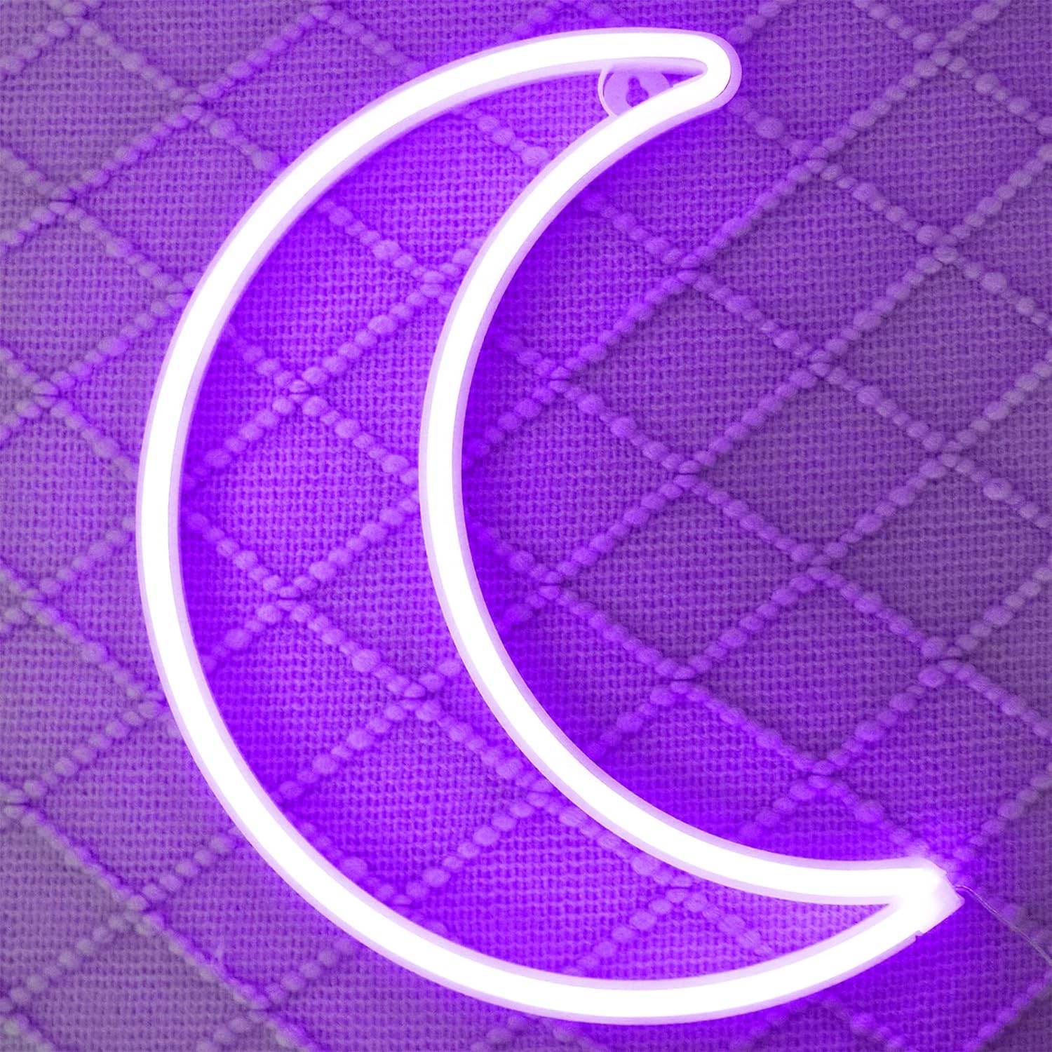 Pink Moon Neon Light - LED Night Light | Battery Powered & USB Glow Lamp - Red