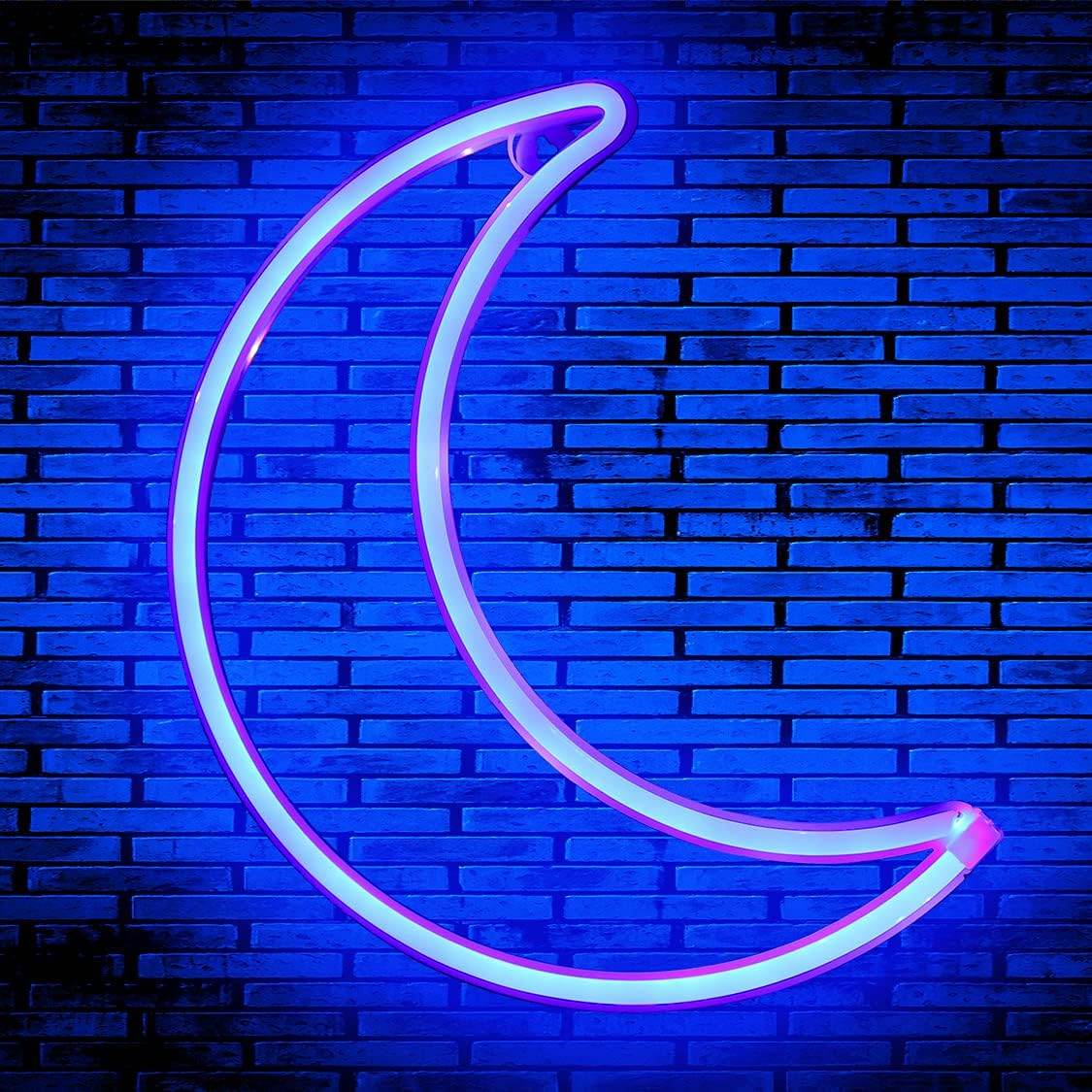Pink Moon Neon Light - LED Night Light | Battery Powered & USB Glow Lamp - Red
