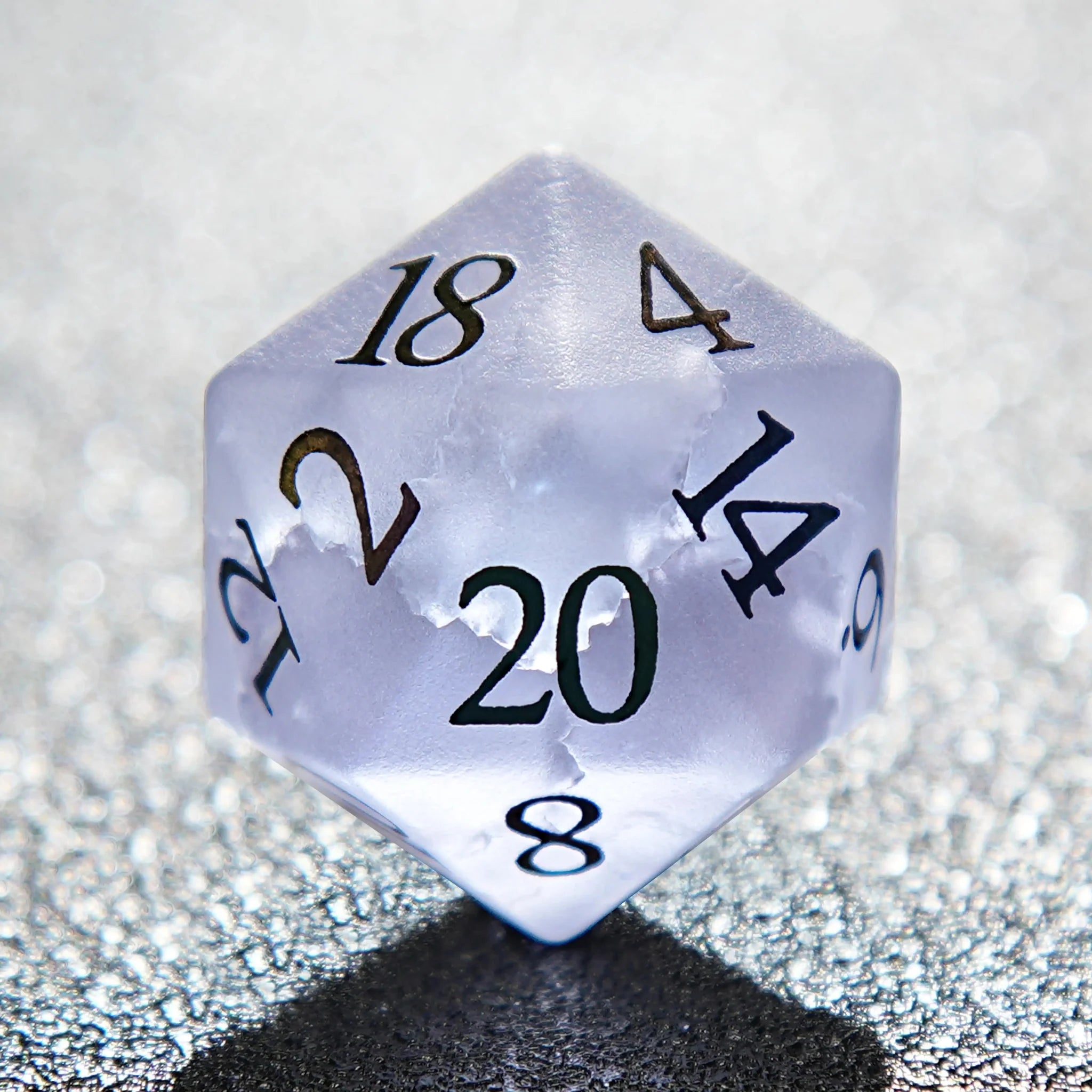 Light Purple Frosted Crystal DND Dice Set + Colorful Numbers