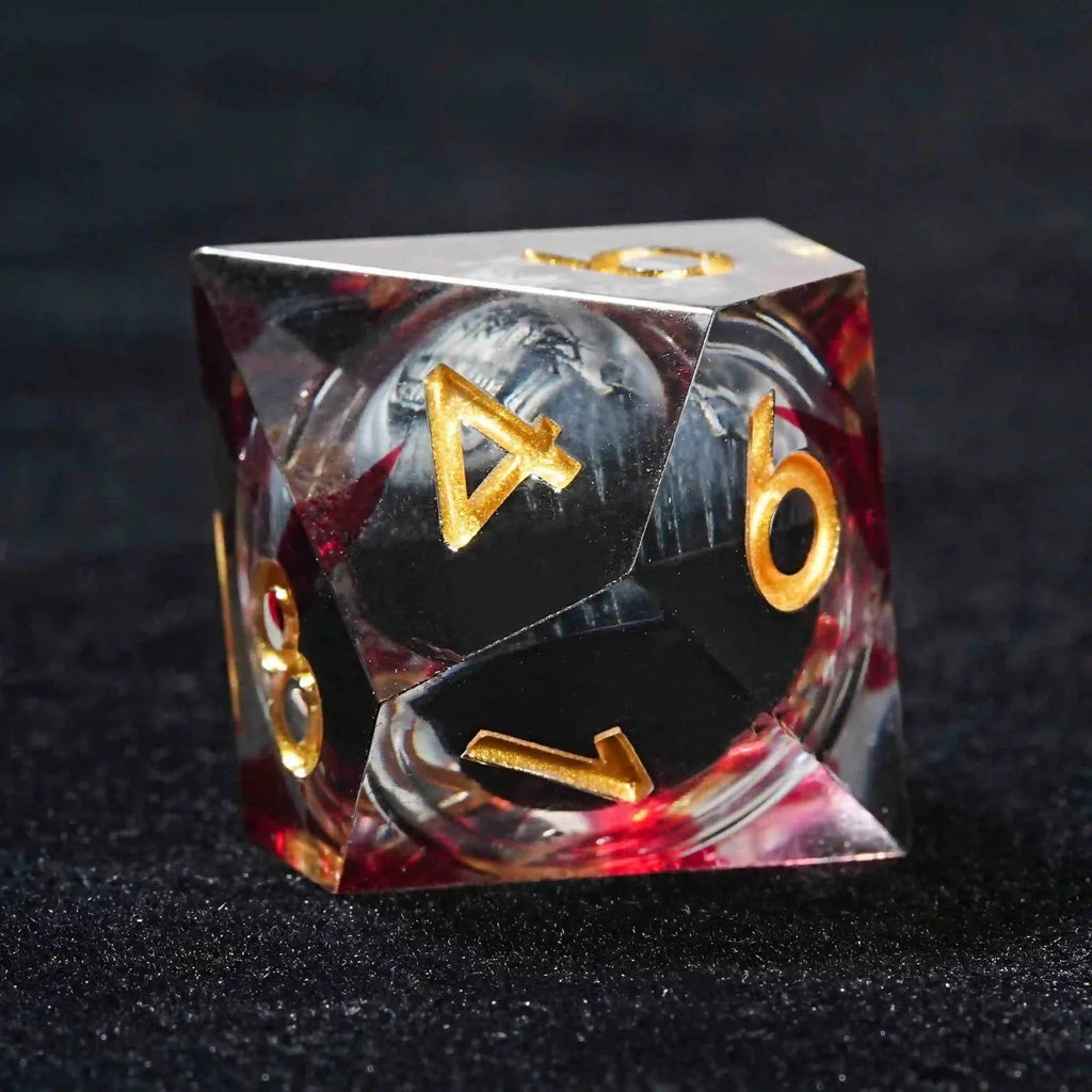 Liquid Core Horror Blood Red Skull 10-sided Dice Resin D10 Dice Gold Font