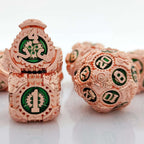 Mechanical gear theme rose gold case with emerald green digital metal dice set