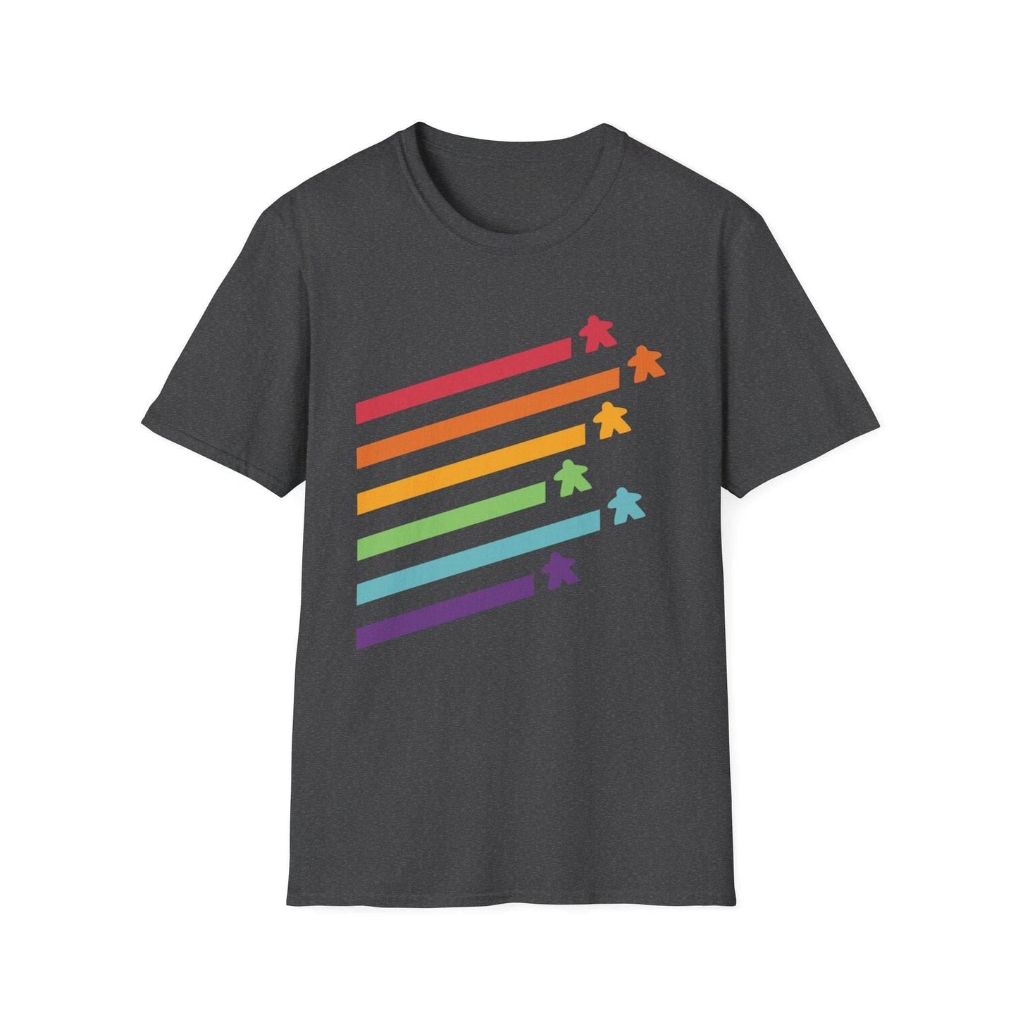 Meeple Shirt - Retro Rainbow Board Game Shirt - Dark Heather / S