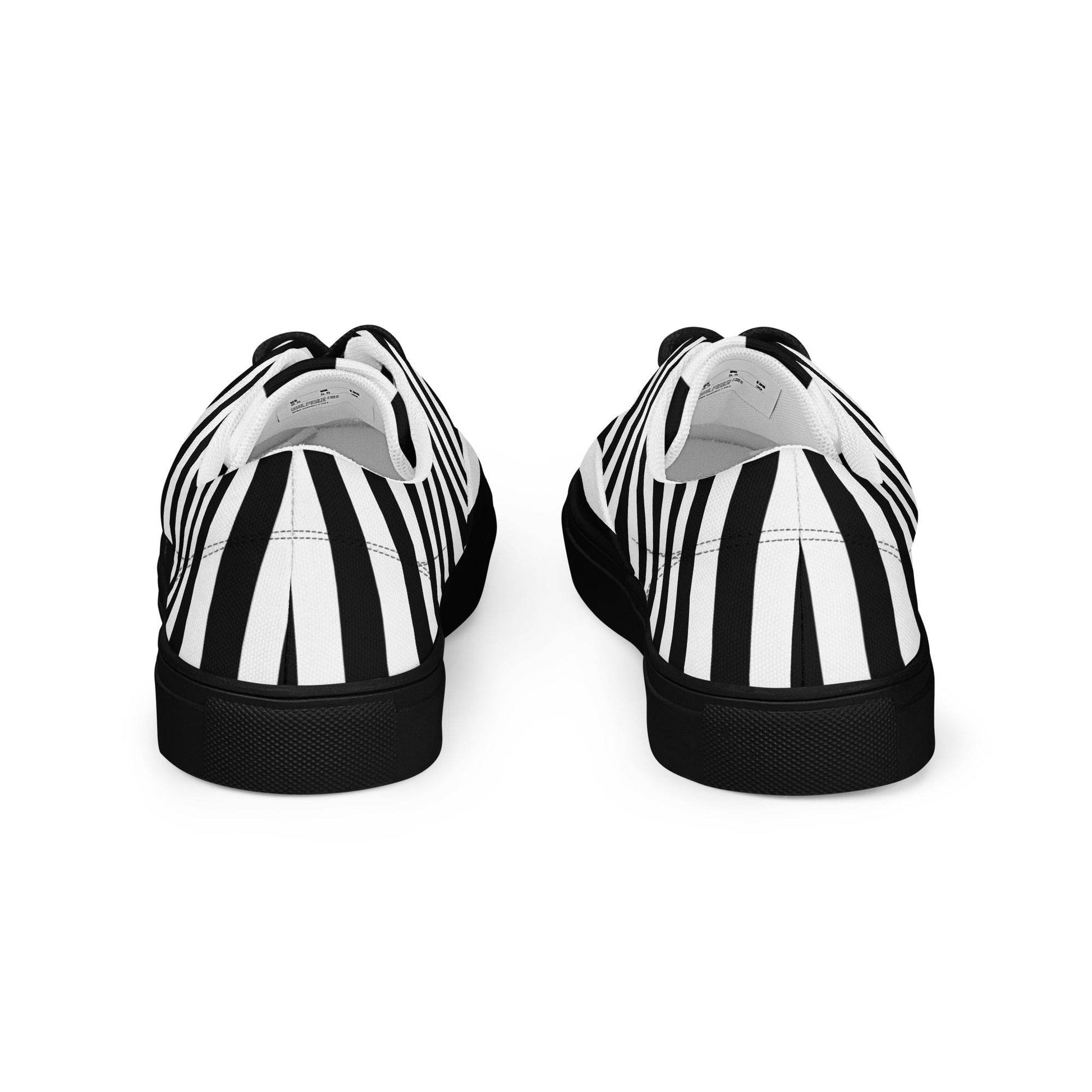 Black and White Striped Men’s Lace-up Canvas Shoes - 5