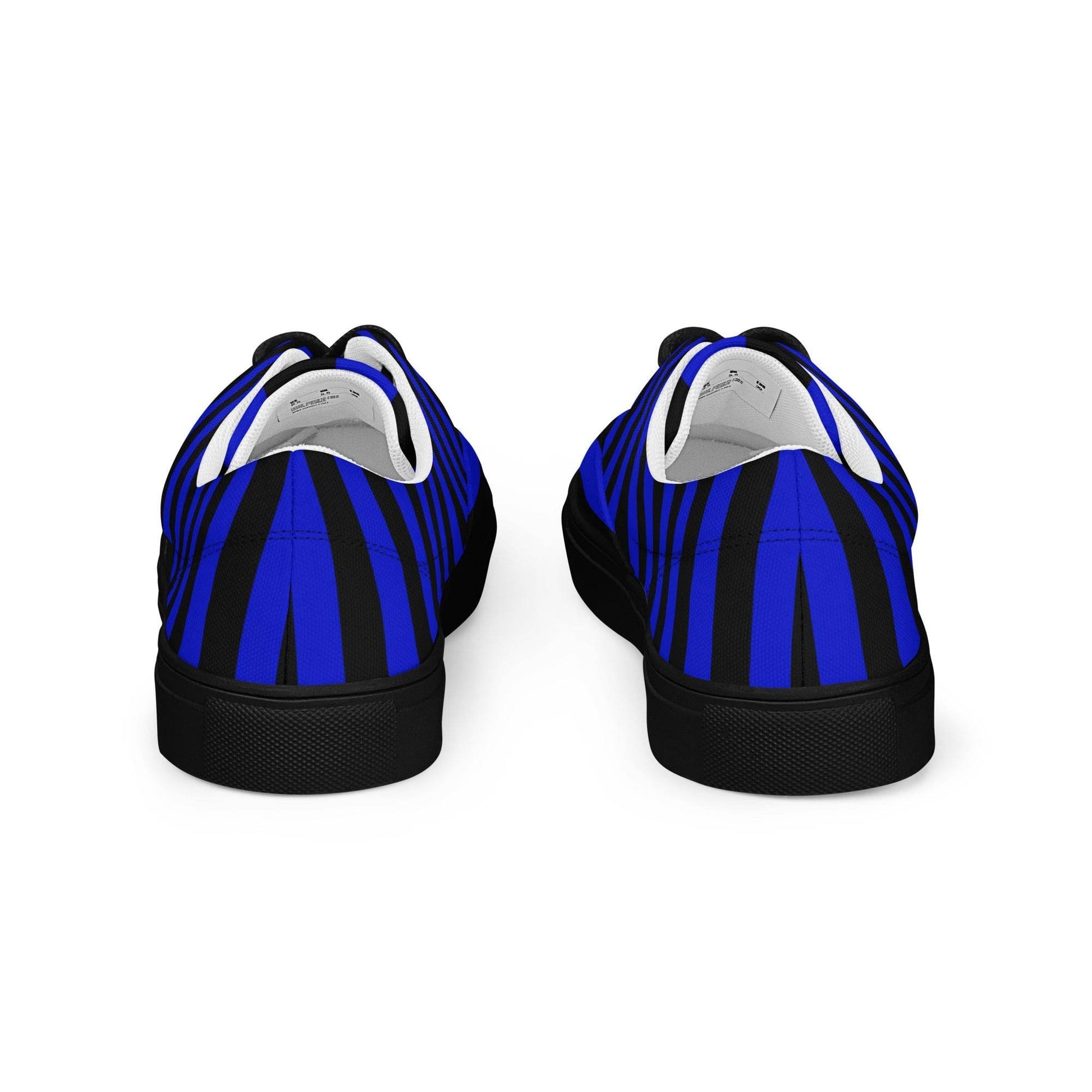 Black and Blue Striped Men’s Lace-up Canvas Shoes - 5