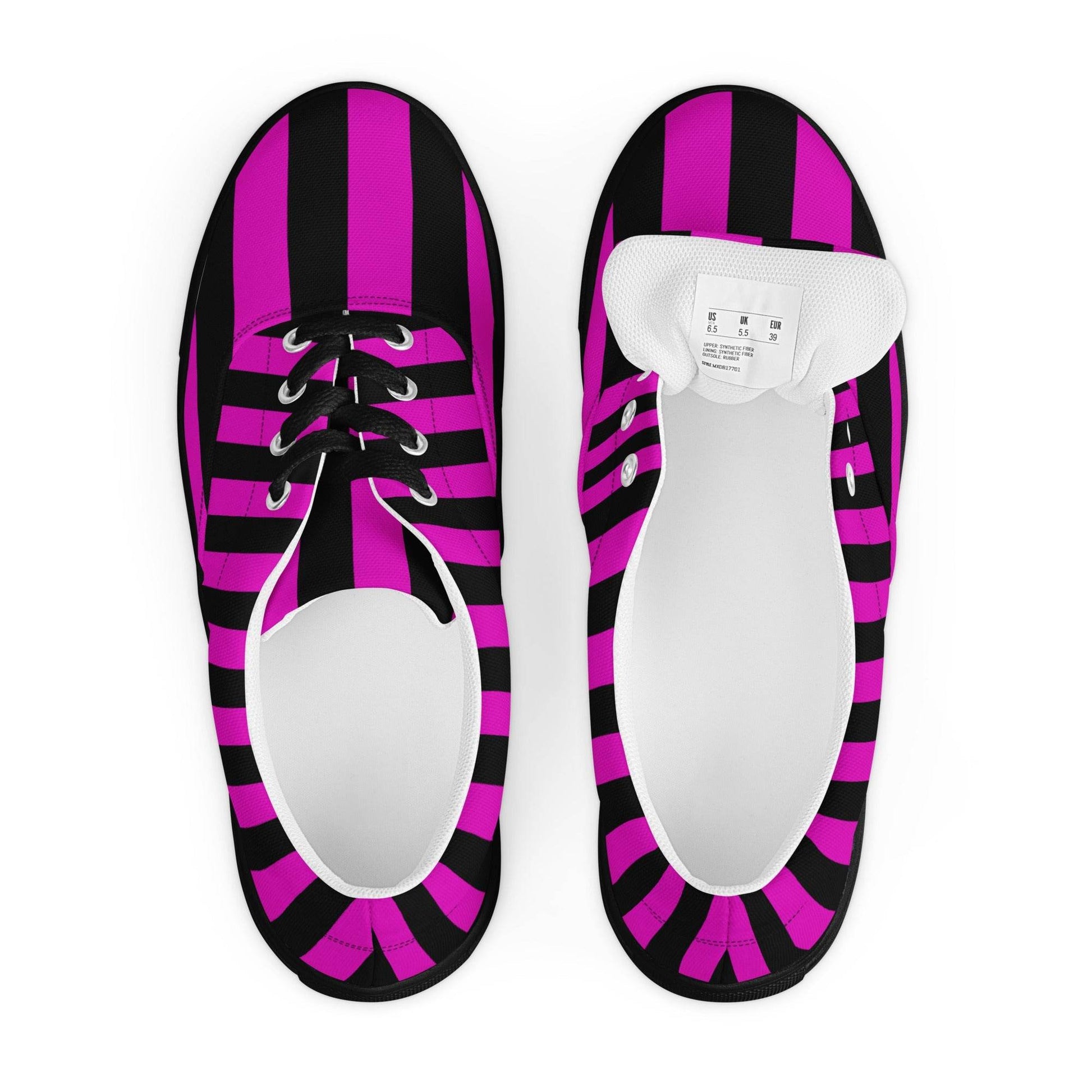 Black and Pink Striped Men’s Lace-up Canvas Shoes - 5
