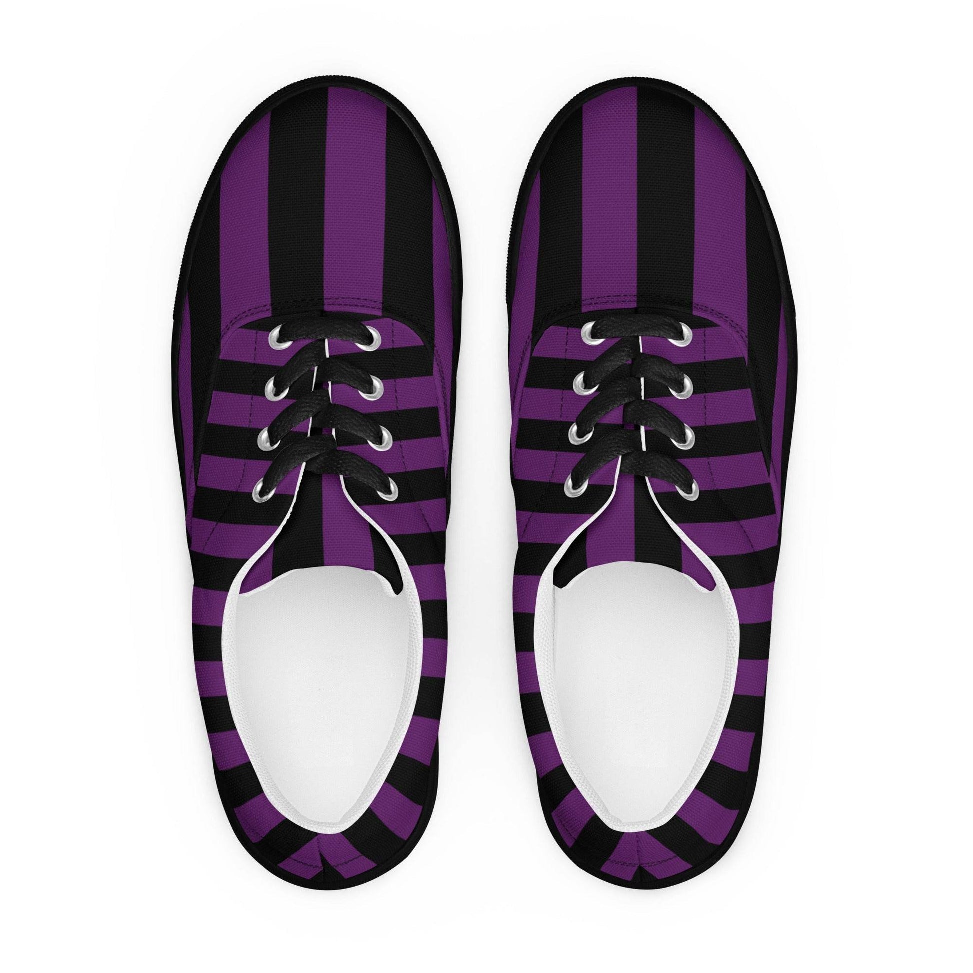 Black and Purple Striped Men’s Lace-up Canvas Shoes - 5