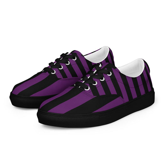 Black and Purple Striped Men’s Lace-up Canvas Shoes - 5