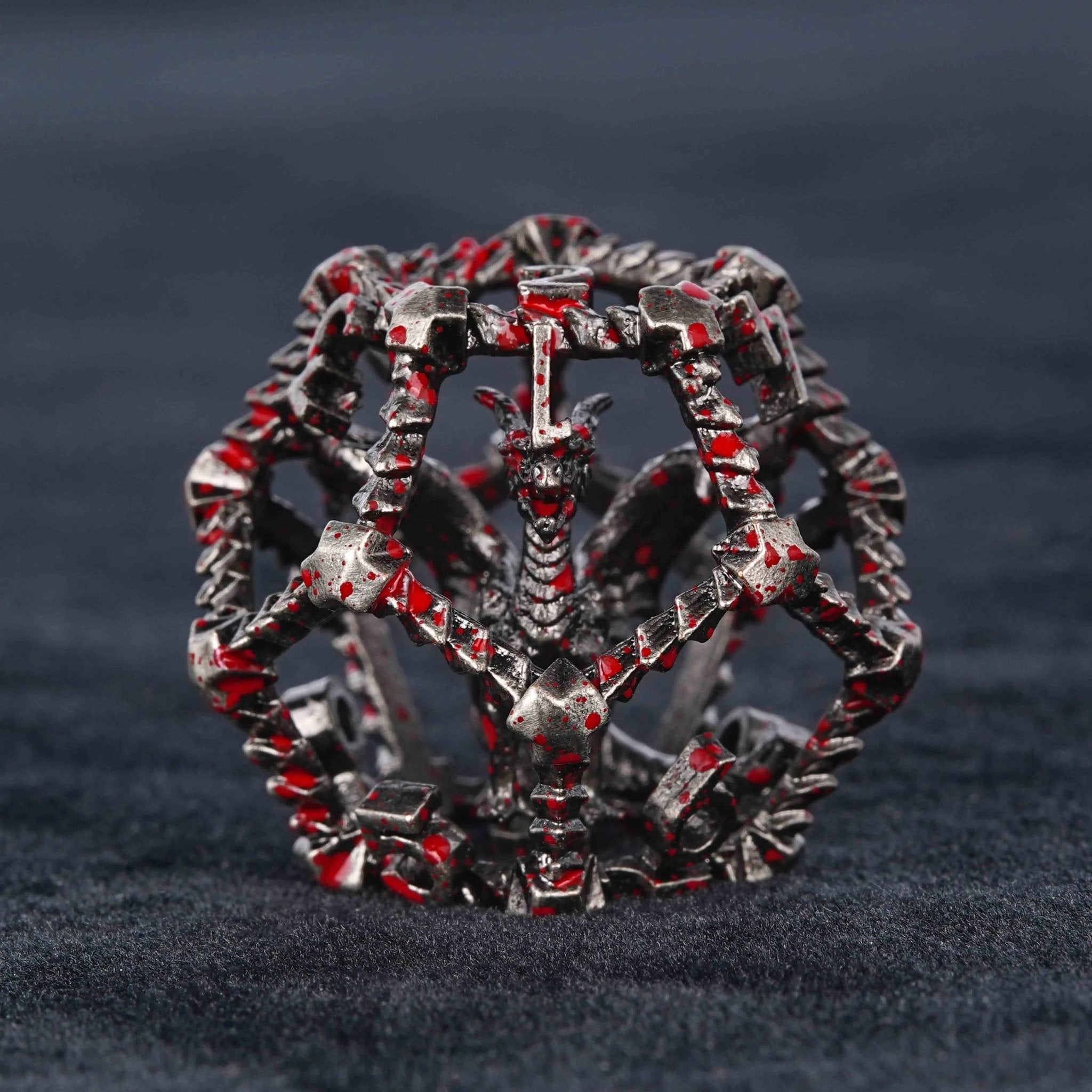 Metal Hollow 3D Dragon D&D Bloodstain Dice Set