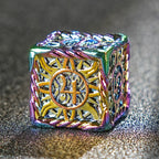 Metal solid sun pattern silver border red yellow dice set