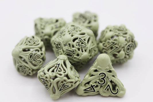 Mind Eater: Glow Green - Hollow Metal RPG Dice Set - 