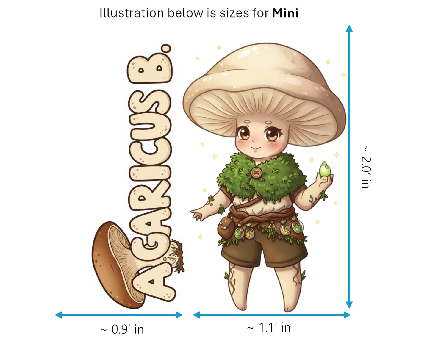 Agaricus B. Sticker and Magnet - Friendly Forager Fungikins™ – Mushroom Person Art | Waterproof & UV-Proof - Sticker / Mini
