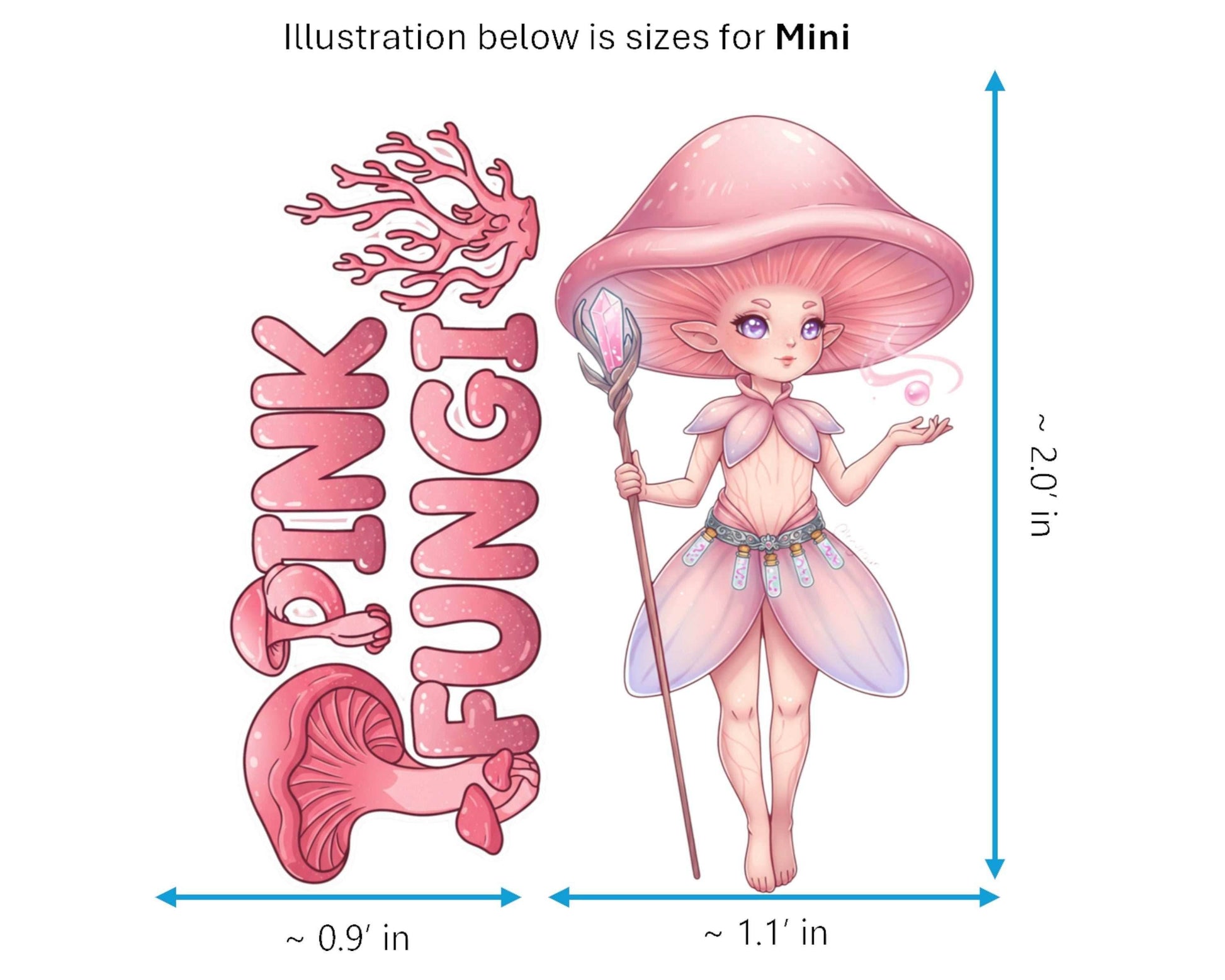 Pink Fungi Sticker and Magnet - the Petal Pixie Fungikins™ – Fantasy Mushroom Art | Waterproof & UV-Proof - Sticker / Mini