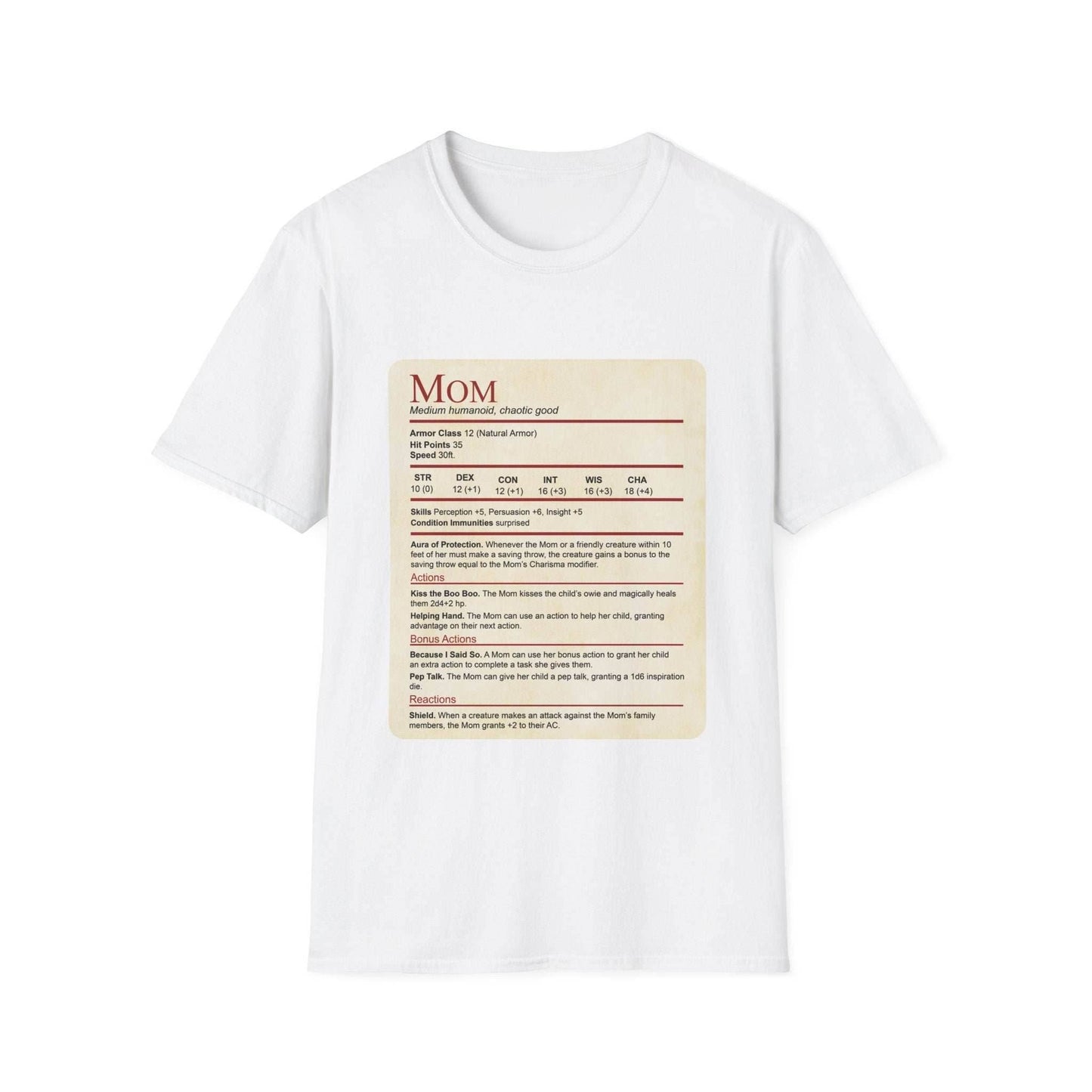 Mom DND Shirt - Funny Stat Block - White / S