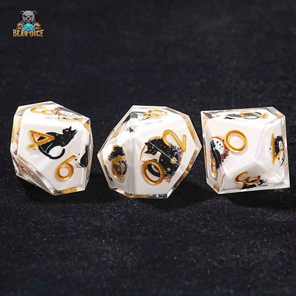 Moon Wizard Cat Resin 10 Sided Dice (D10 Dice)