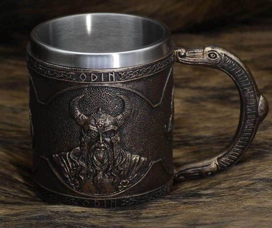 Viking Nordic Odin Raven Stainless Steel Drinking Mug - 1 Mug