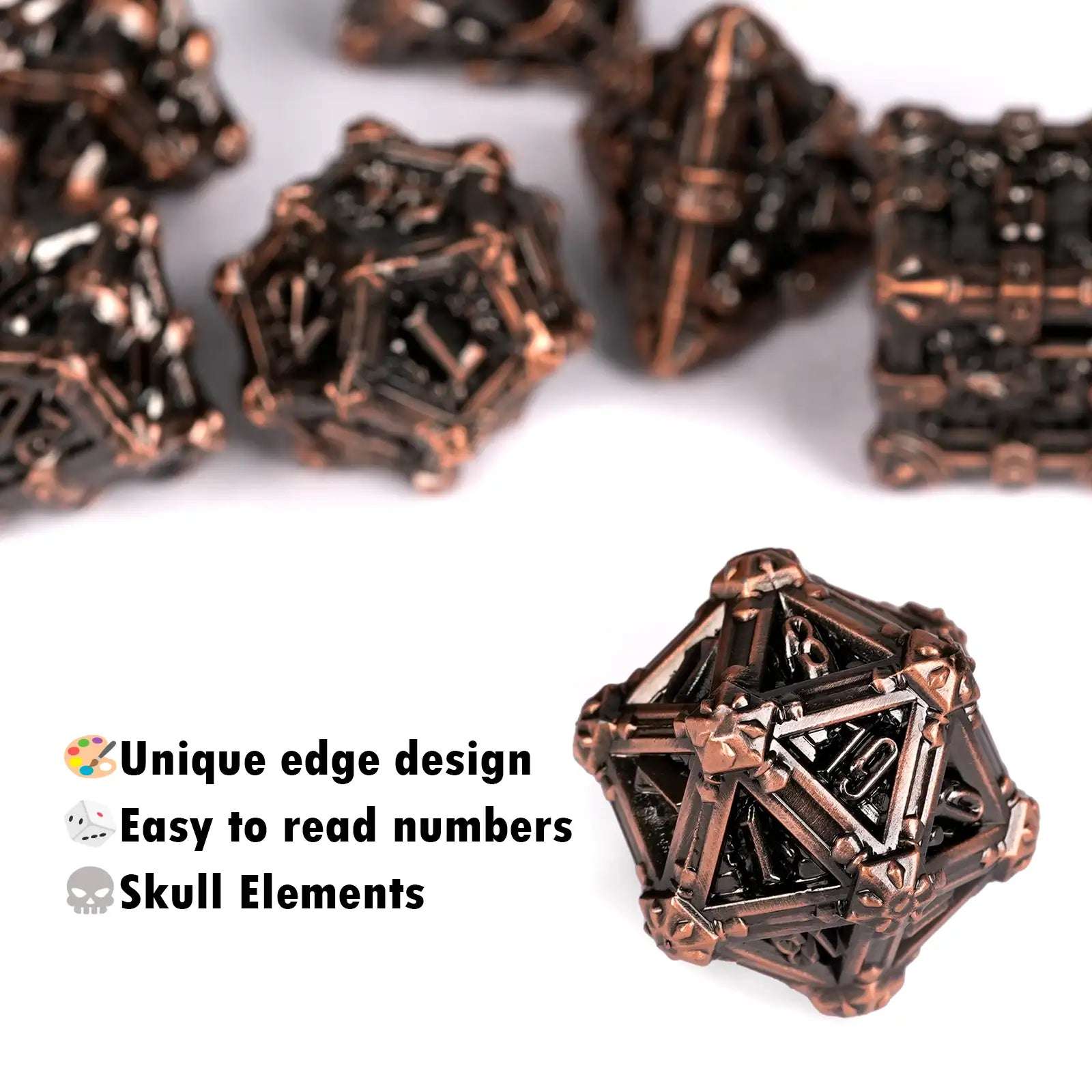 Mysterious dark gothic skeleton series metal dnd dice set