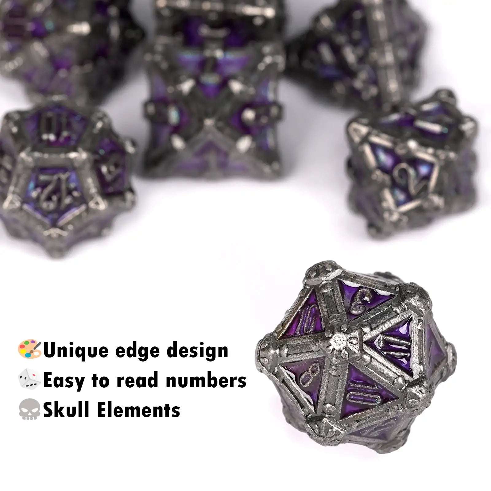 Mysterious dark gothic skeleton series metal dnd dice set