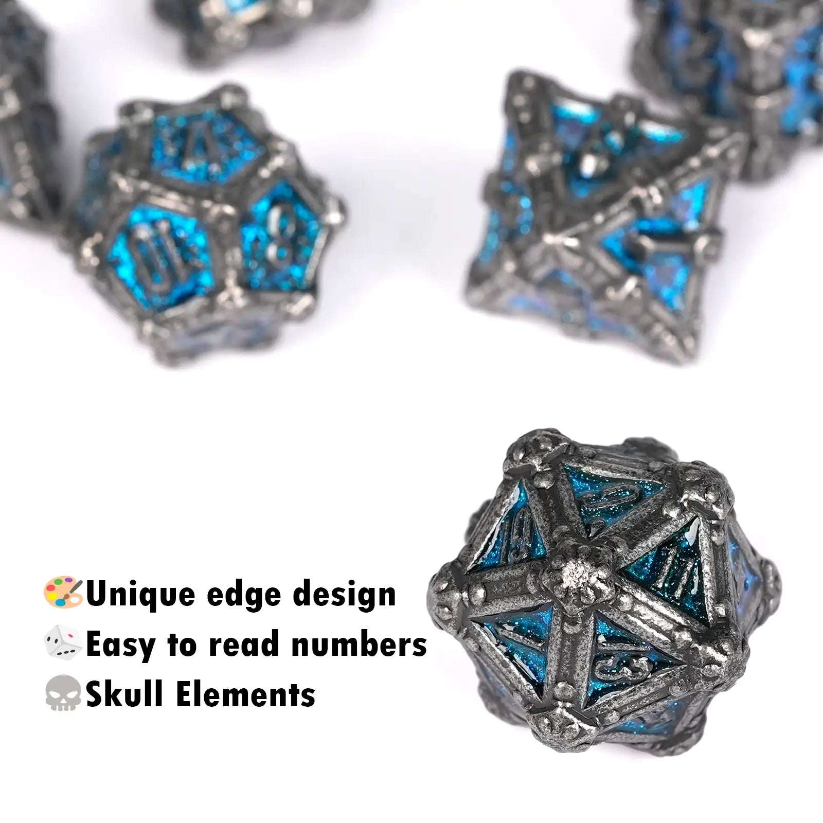 Mysterious dark gothic skeleton series metal dnd dice set