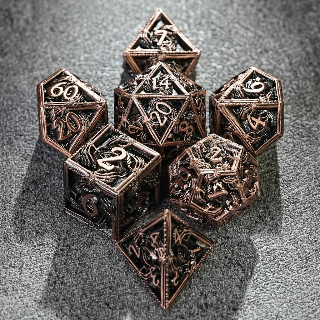 Mystic Wizard - Dark Skeleton Hand Metal DND Dice Set