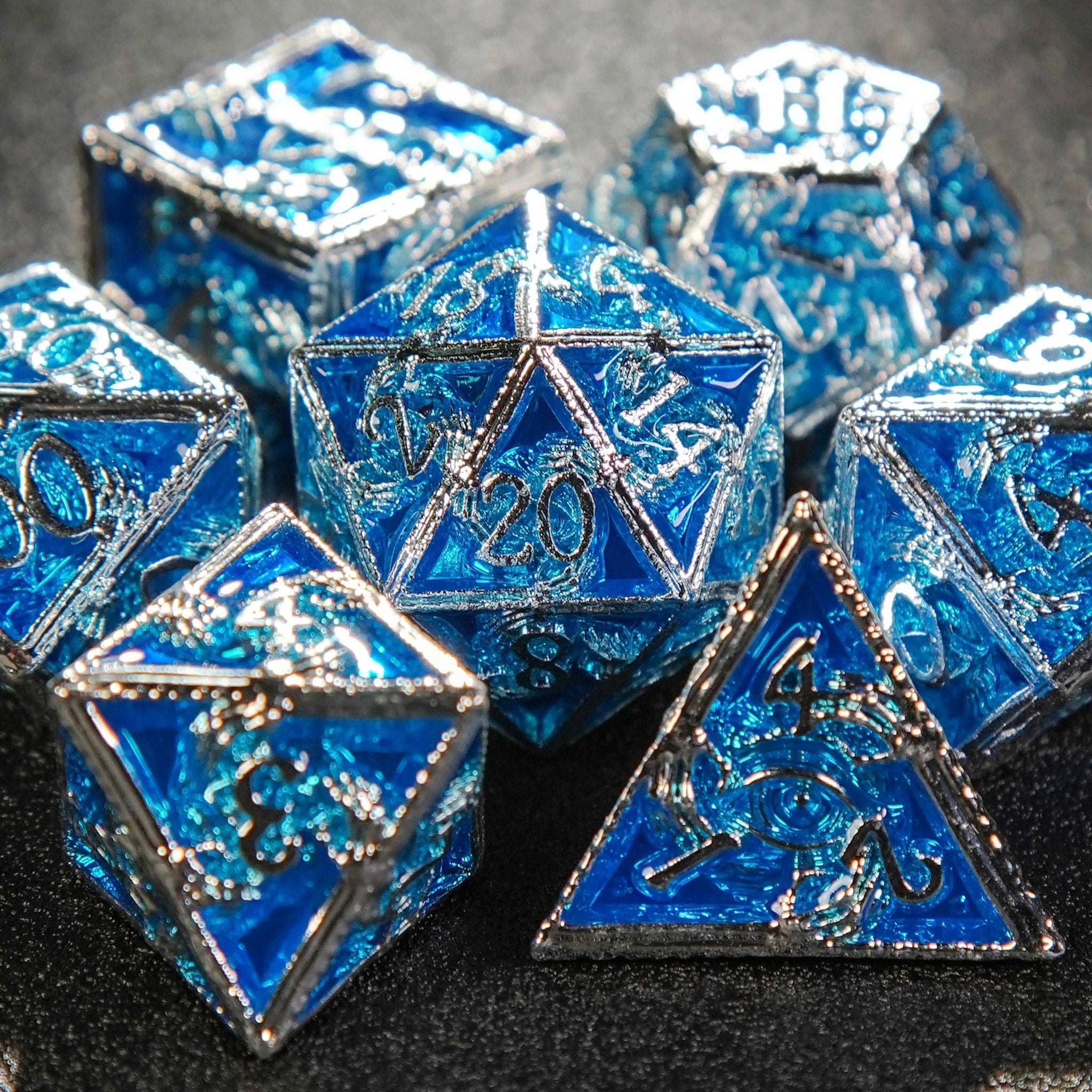 Mystic Wizard - Dark Skeleton Hand Metal DND Dice Set
