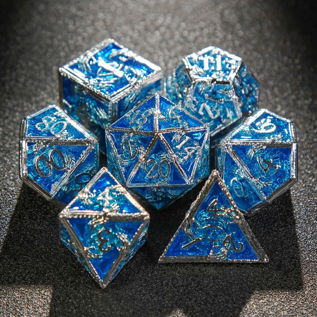Mystic Wizard - Dark Skeleton Hand Metal DND Dice Set