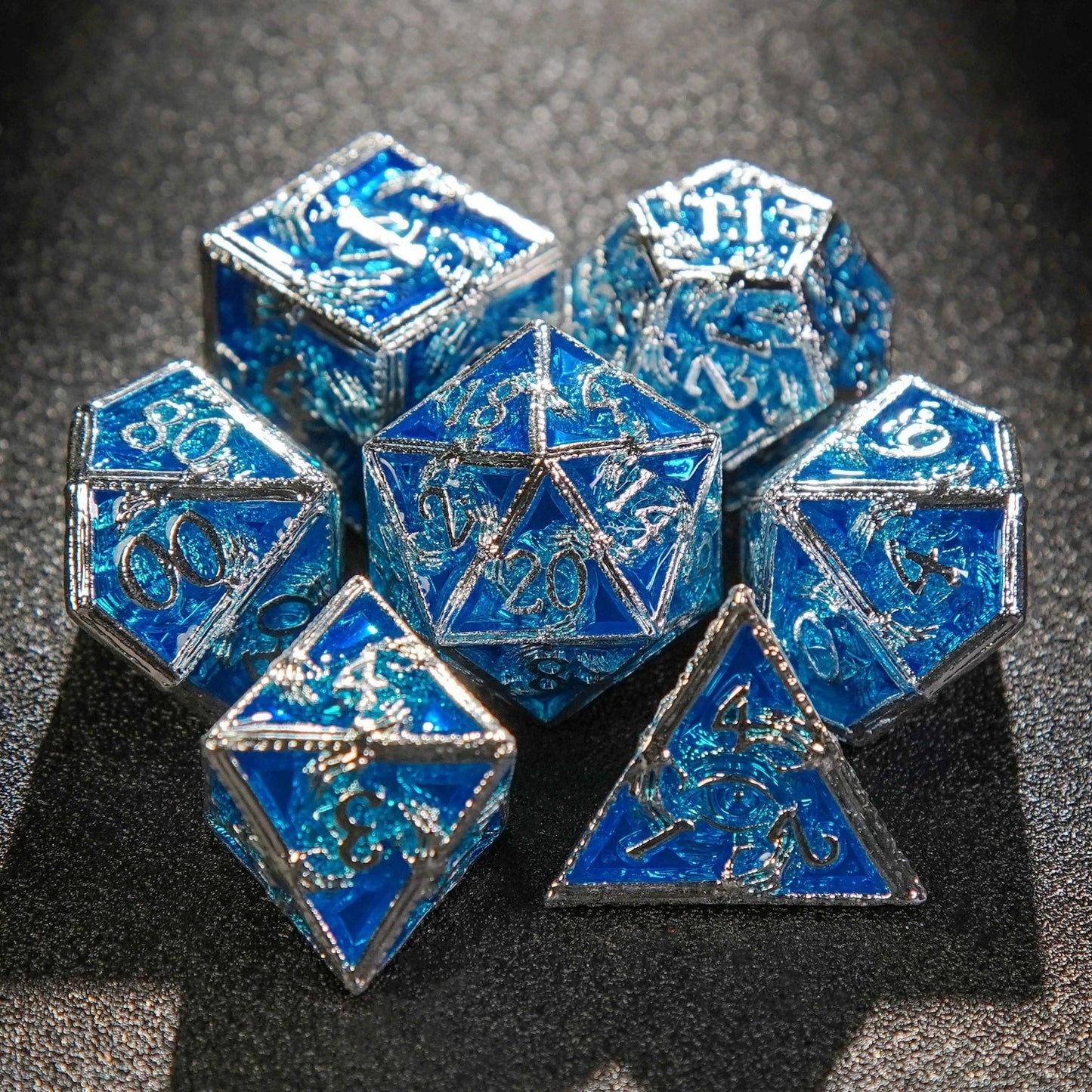 Mystic Wizard - Dark Skeleton Hand Metal DND Dice Set