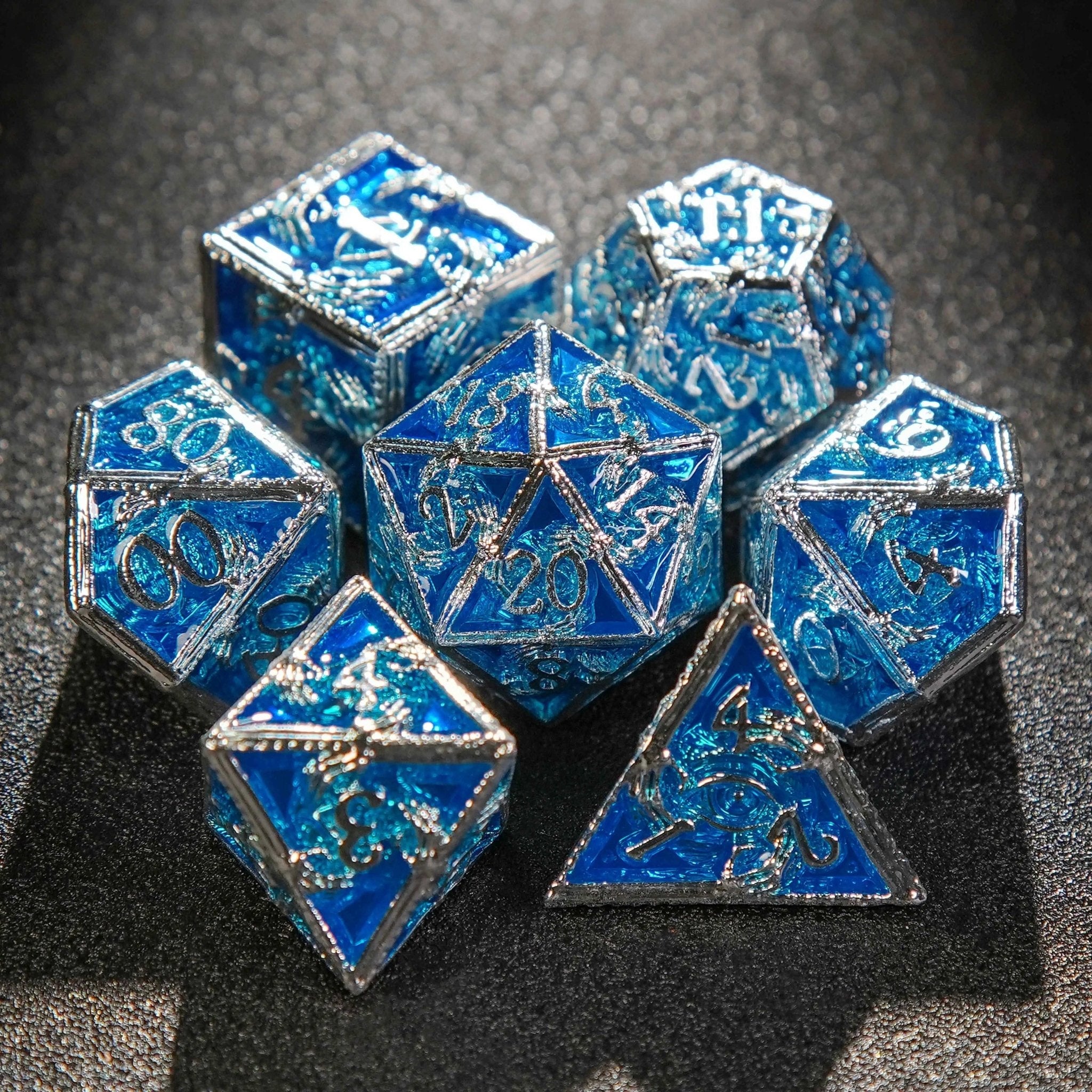 Mystic Wizard - Dark Skeleton Hand Metal DND Dice Set