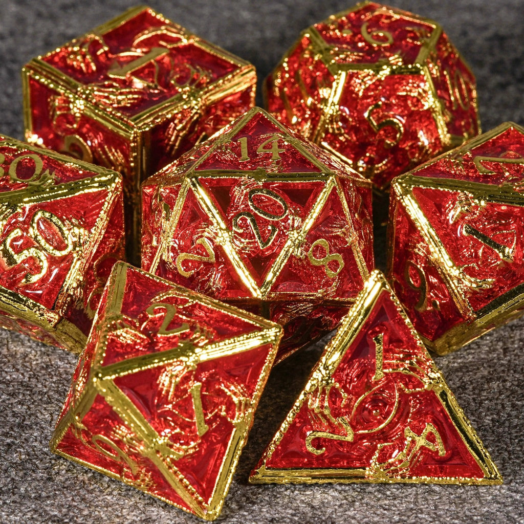 Mystic Wizard - Dark Skeleton Hand Metal DND Dice Set