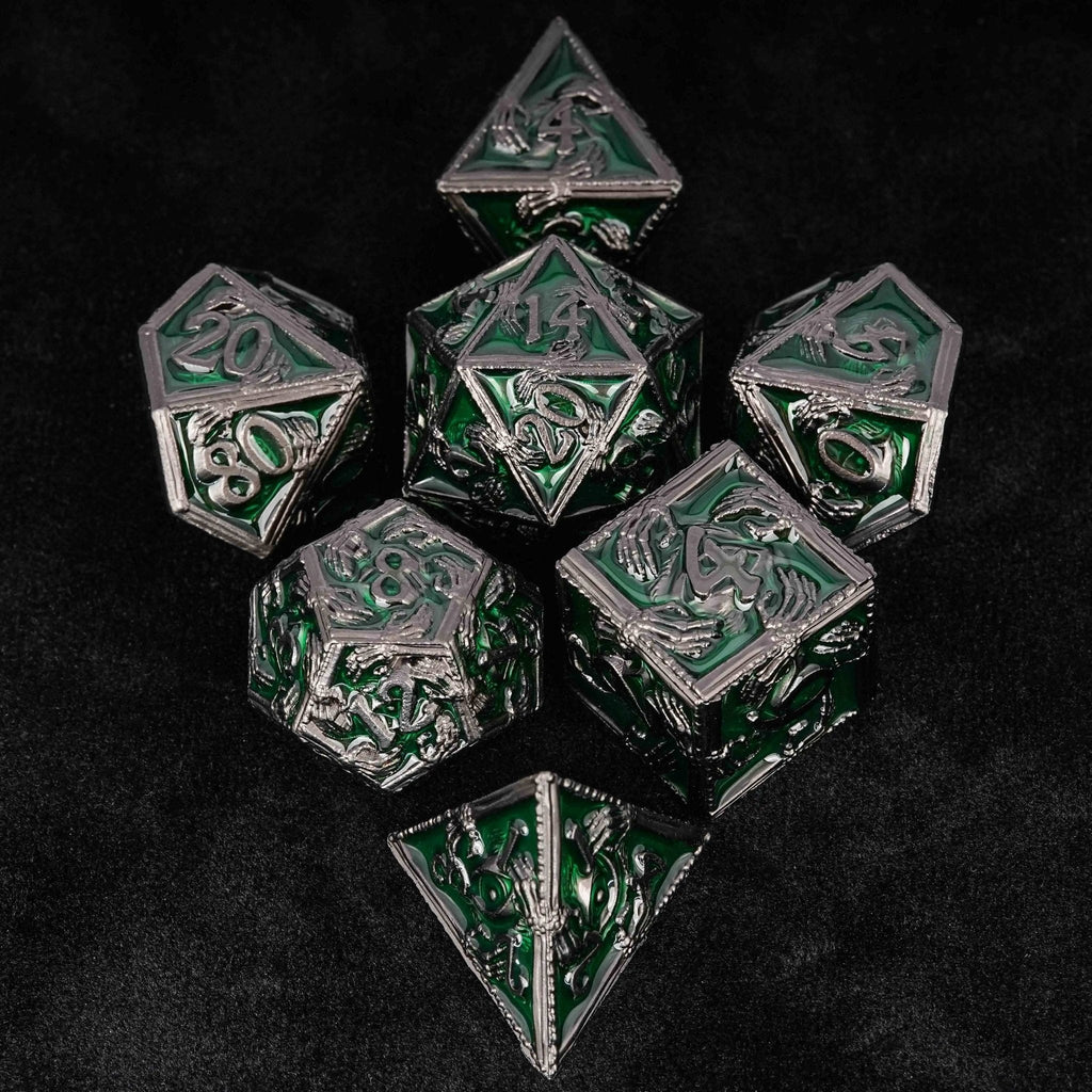 Mystic Wizard - Dark Skeleton Hand Metal DND Dice Set