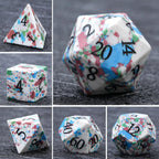 Natural color spotted gemstone DND dice set + black font