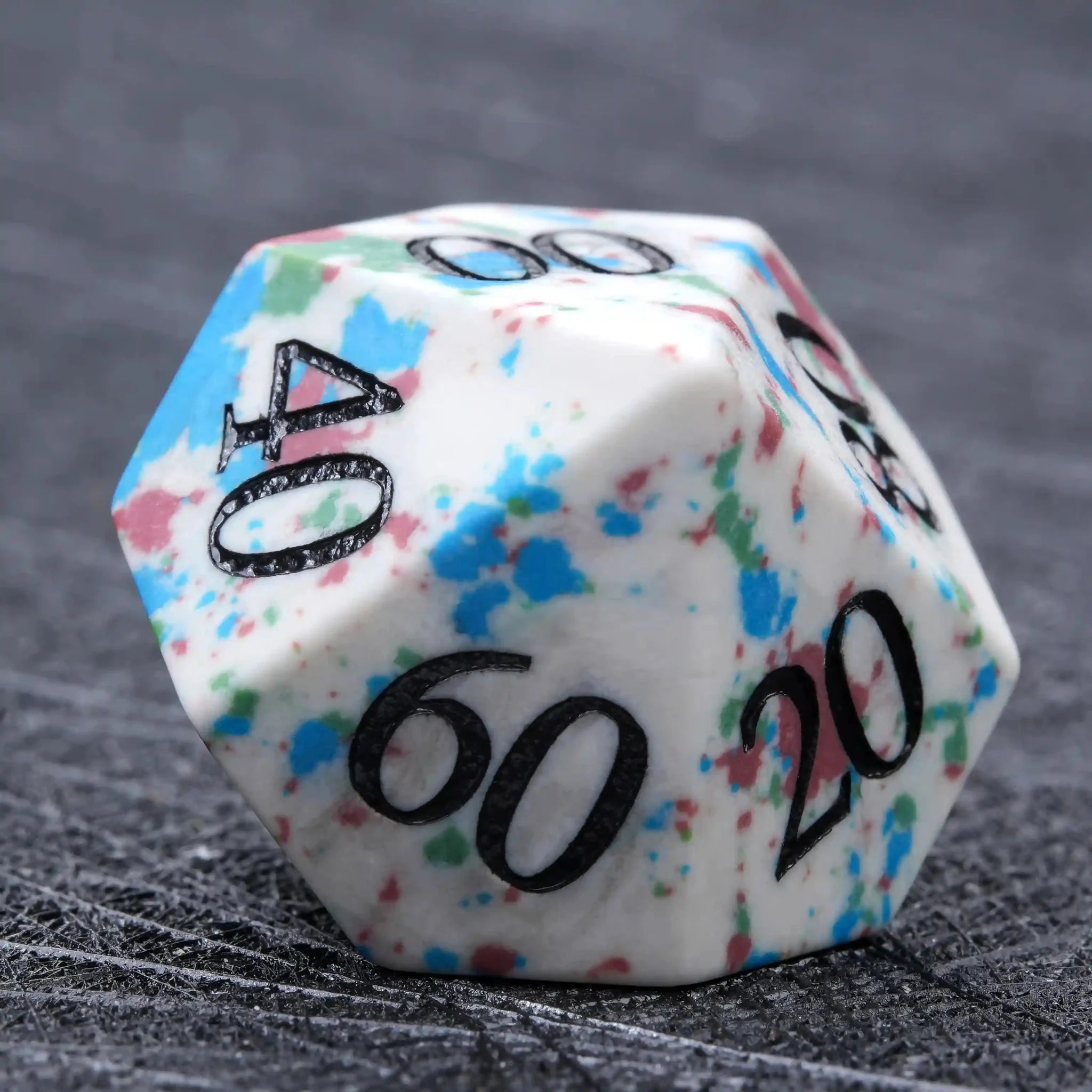 Natural color spotted gemstone DND dice set + black font