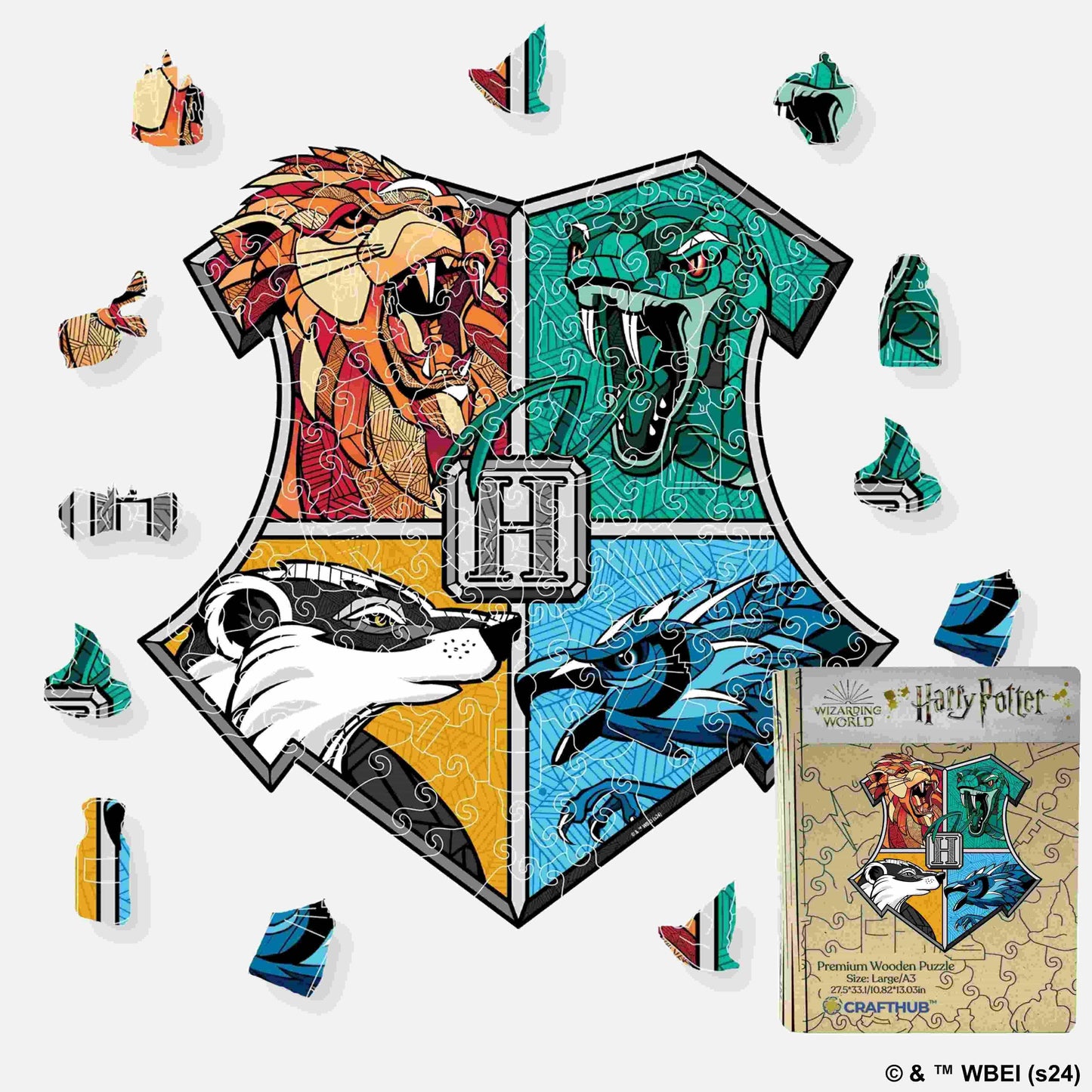Harry Potter - Hogwarts House Prides Wooden Jigsaw Puzzle - A4 + Wooden Gift Box