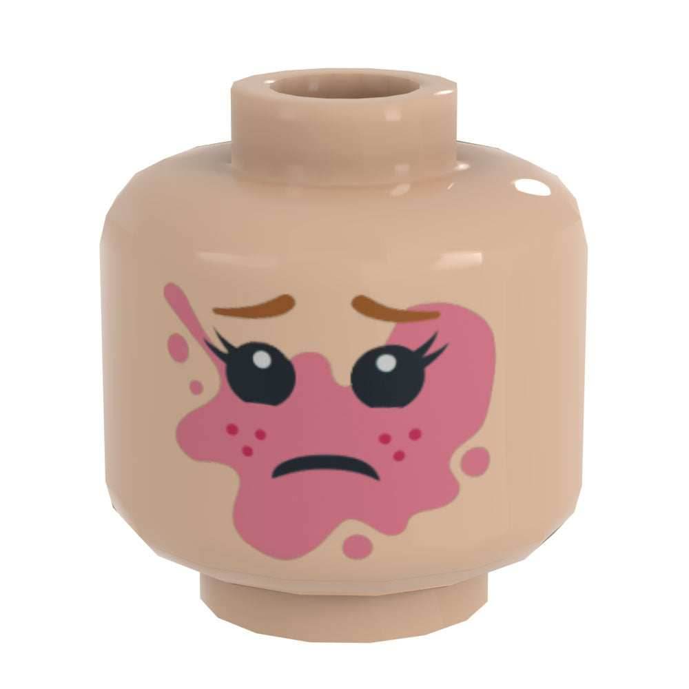 Girl Popped Bubble Gum on Face Minifig Head made using LEGO part - Yellow Flesh