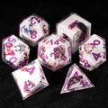 Oriental Culture - White Resin DND Dice Set + Purple Font