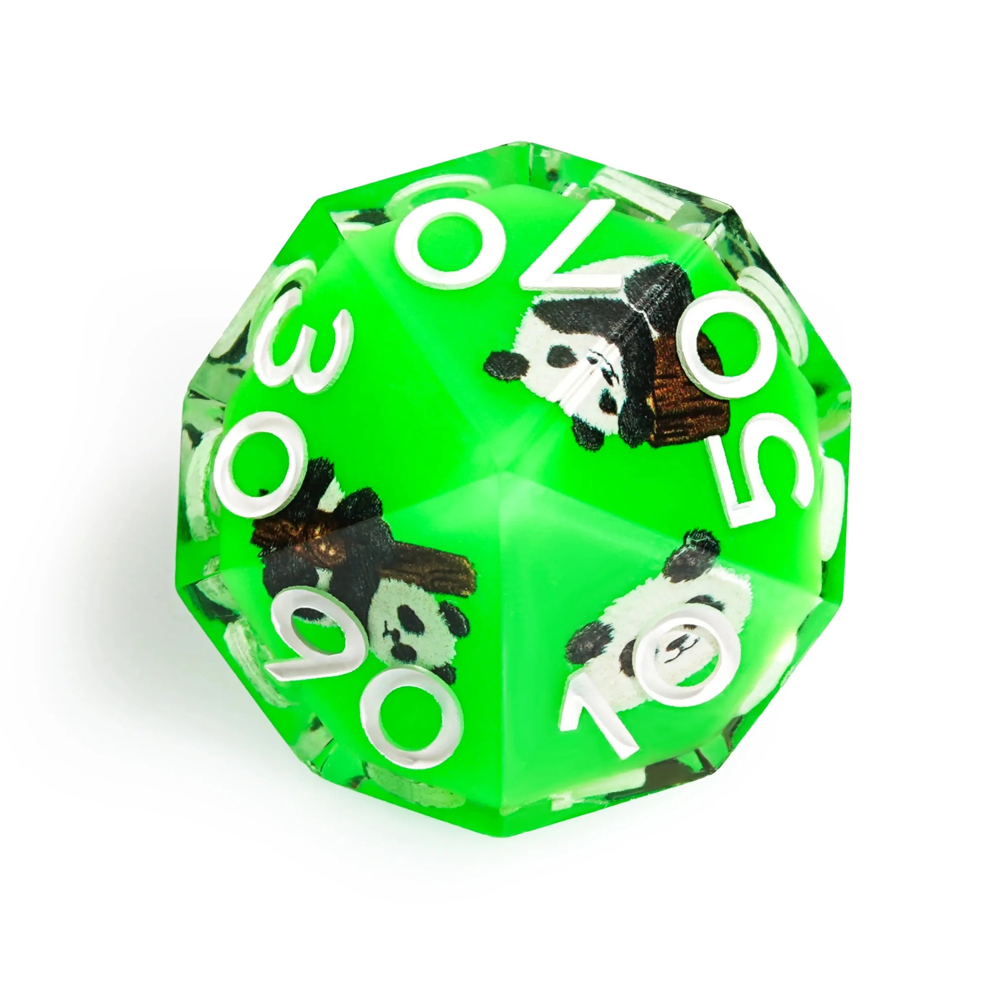 Panda Decal Green Resin DND Dice Set + White Font