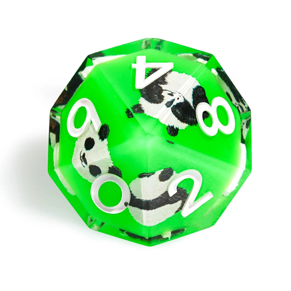 Panda Decal Green Resin DND Dice Set + White Font