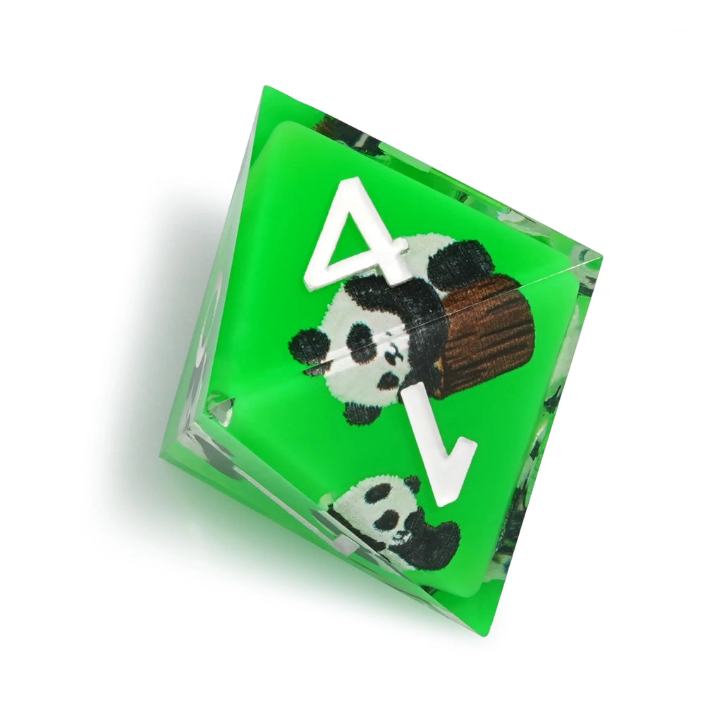 Panda Decal Green Resin DND Dice Set + White Font